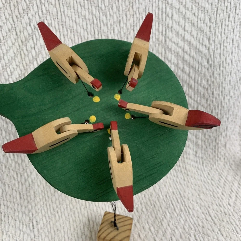 Folk Art Hand Painted Wooden Handmade Vintage Pecking Chickens Motion Paddle Toy